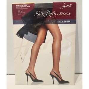 Hanes Silk Reflections Pantyhose Silky Sheer Control Top Barely Black  Size AB